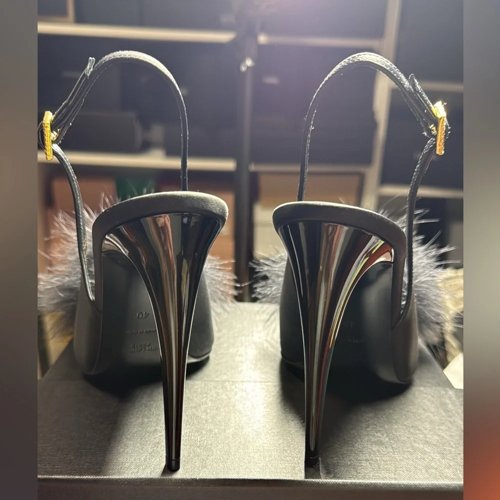 Saint Laurent Black Feathered Heels - Picture 3 of 11